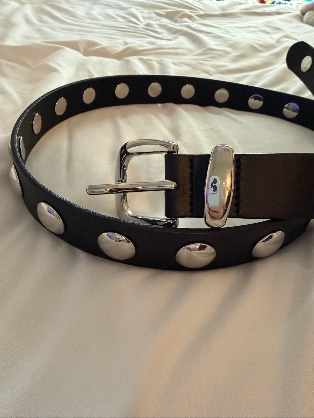 Madewell Black Leather Silver Dome Studded Skinny Belt